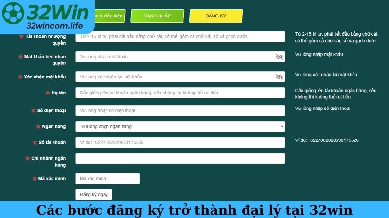 Các bước đăng ký trở thành đại lý tại 32win