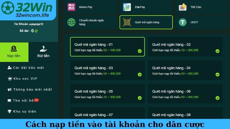 Cách nạp tiền vào tài khoản cho dân cược