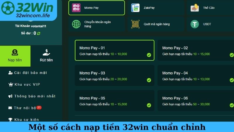 Một số cách nạp tiền 32win chuẩn chỉnh